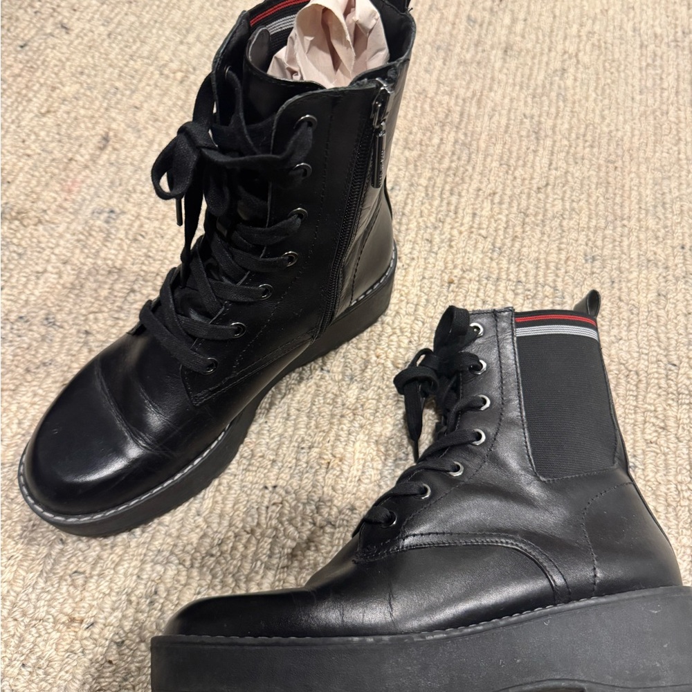 Zara Black Combat Boots with Red Stripe